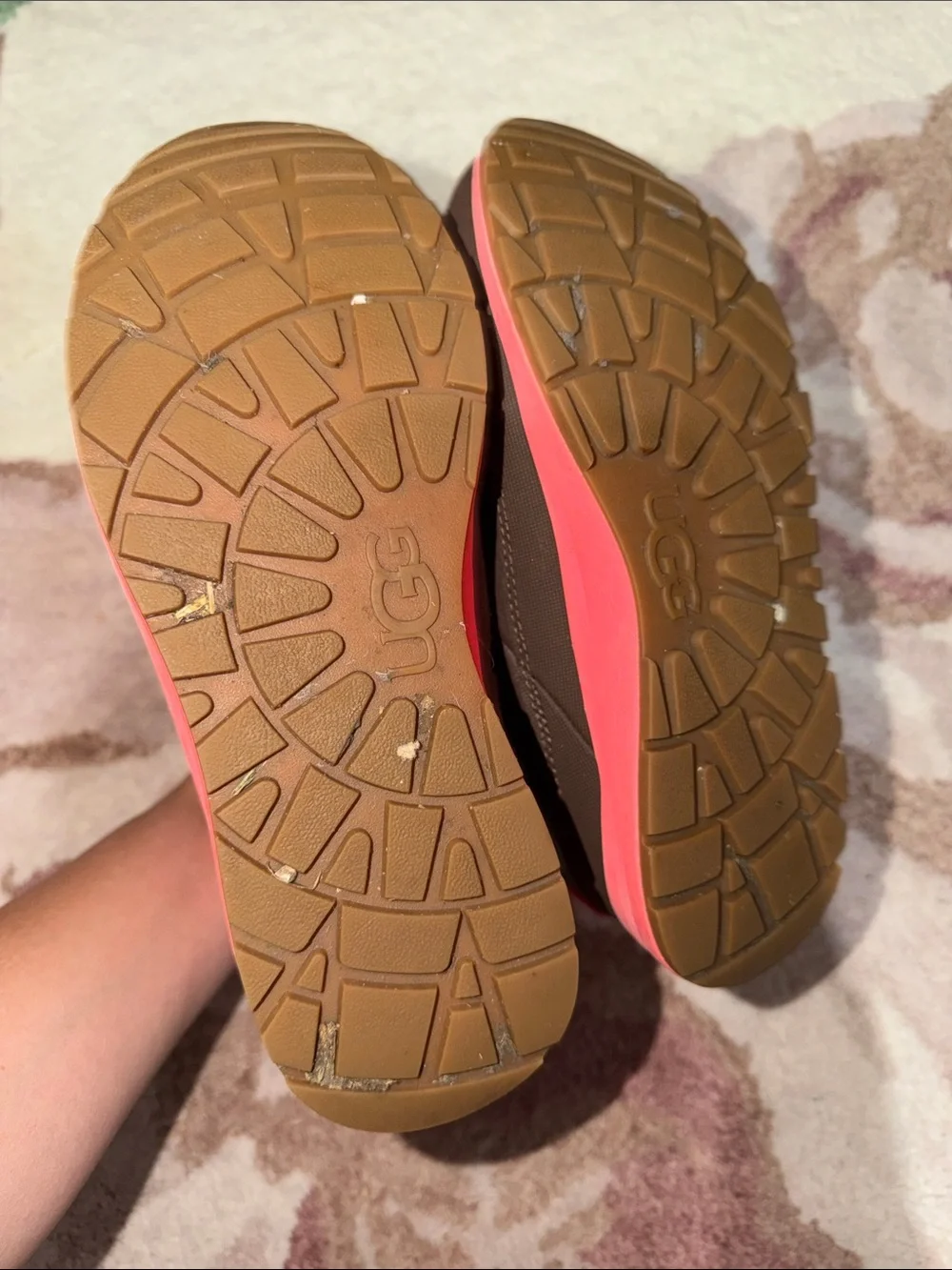 UGG Kids Brown and Hot Pink Insulated Snow Boot with Velcro Strap